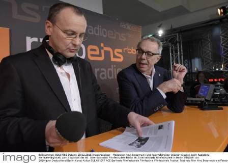 Moderator Knut Elstermann und Festivaldirektor Diester Kosslick beim RadioEins Berlinale-Nighttalk zum Abschluss der 66. Internationalen Filmfestspiele Berlin 66. Internationale Filmfestspiele in Berlin IFB2016