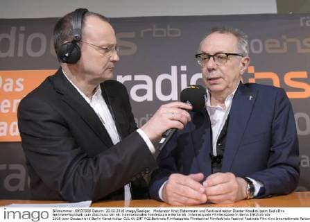 Moderator Knut Elstermann und Festivaldirektor Diester Kosslick beim RadioEins Berlinale-Nighttalk zum Abschluss der 66. Internationalen Filmfestspiele Berlin 66. Internationale Filmfestspiele in Berlin IFB2016