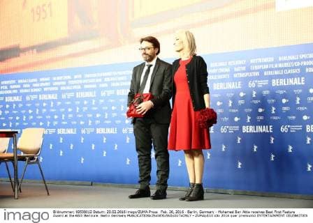 Feb. 20, 2016 - Berlin, Germany - Mohamed Ben Attia receives Best First Feature Award at the 66th Berlinale. Berlin Germany - ZUMAp133