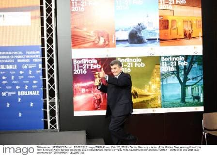 Feb. 20, 2016 - Berlin, Germany - Actor of the Golden Bear winning film of the 66th Berlinale Pietro Bartolo enters the prize presentation. Berlin Germany - ZUMAp133