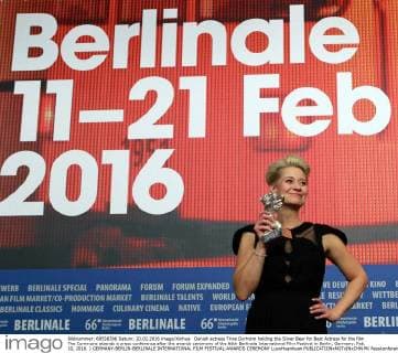 Danish actress Trine Dyrholm holding the Silver Bear for Best Actress for the film The Commune attends a press conference after the awards ceremony of the 66th Berlinale International Film Festival in Berlin, Germany, Feb. 20, 2016. ) GERMANY-BERLIN-BERLINALE INTERNATIONAL FILM FESTIVAL-AWARDS CEREMONY LuoxHuanhuan 
