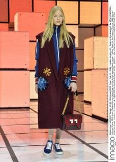 Feb. 21, 2016 - London, London, UK - Model on the catwalk at the ANYA HINDMARCH Autumn Winter 2016 show. Models, buyers, celebrities and the stylish descend upon London Fashion Week for the Autumn Winters 2016 clothes collection shows. London, UK. London UK  - ZUMAl94_