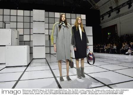 Feb. 21, 2016 - London, London, UK - Models on the catwalk at the ANYA HINDMARCH Autumn Winter 2016 show. Models, buyers, celebrities and the stylish descend upon London Fashion Week for the Autumn Winters 2016 clothes collection shows. London, UK. London UK  - ZUMAl94_