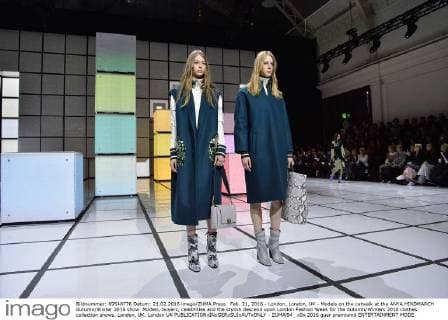 Feb. 21, 2016 - London, London, UK - Models on the catwalk at the ANYA HINDMARCH Autumn Winter 2016 show. Models, buyers, celebrities and the stylish descend upon London Fashion Week for the Autumn Winters 2016 clothes collection shows. London, UK. London UK  - ZUMAl94_