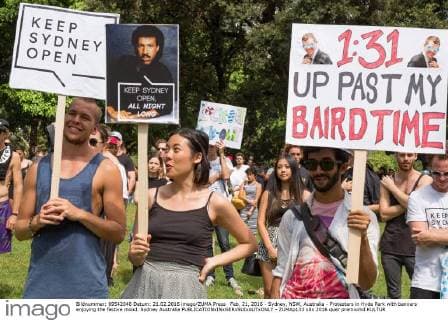 Feb. 21, 2016 - Sydney, NSW, Australia - Protesters in Hyde Park with banners enjoying the festive mood. Sydney Australia - ZUMAp133