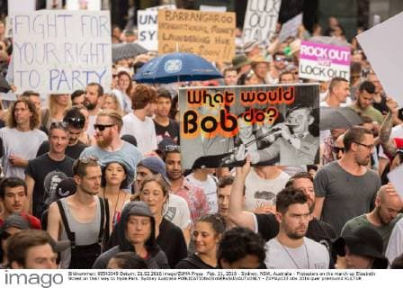 Feb. 21, 2016 - Sydney, NSW, Australia - Protesters on the march up Elizabeth Street on their way to Hyde Park. Sydney Australia - ZUMAp133