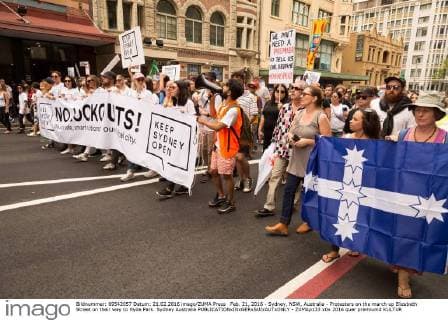 Feb. 21, 2016 - Sydney, NSW, Australia - Protesters on the march up Elizabeth Street on their way to Hyde Park. Sydney Australia - ZUMAp133