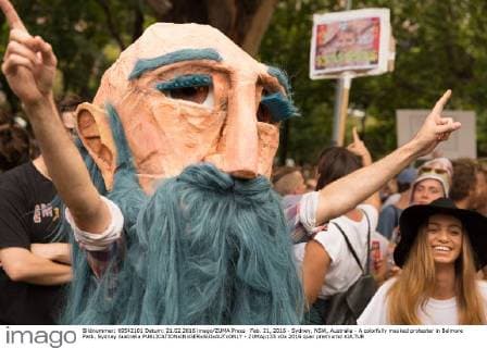 Feb. 21, 2016 - Sydney, NSW, Australia - A colorfully masked protester in Belmore Park. Sydney Australia - ZUMAp133