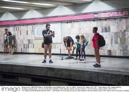 Feb. 21, 2016 - Mexico City, Mexico City, MX - Today Mexico City celebrated The No Pants Subway Ride . It is an annual event started in 2009. People ride the subway dressed in normal clothes without pants. Mexico City MX - ZUMAa136
