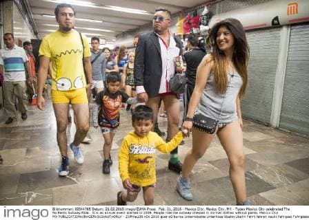 Feb. 21, 2016 - Mexico City, Mexico City, MX - Today Mexico City celebrated The No Pants Subway Ride . It is an annual event started in 2009. People ride the subway dressed in normal clothes without pants. Mexico City MX - ZUMAa136