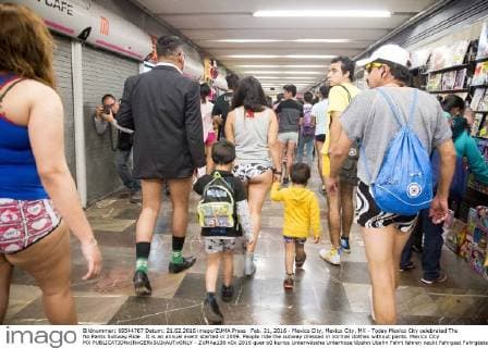 Feb. 21, 2016 - Mexico City, Mexico City, MX - Today Mexico City celebrated The No Pants Subway Ride . It is an annual event started in 2009. People ride the subway dressed in normal clothes without pants. Mexico City MX - ZUMAa136