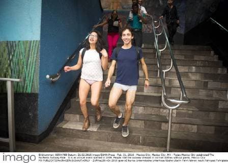 Feb. 21, 2016 - Mexico City, Mexico City, MX - Today Mexico City celebrated The No Pants Subway Ride . It is an annual event started in 2009. People ride the subway dressed in normal clothes without pants. Mexico City MX - ZUMAa136