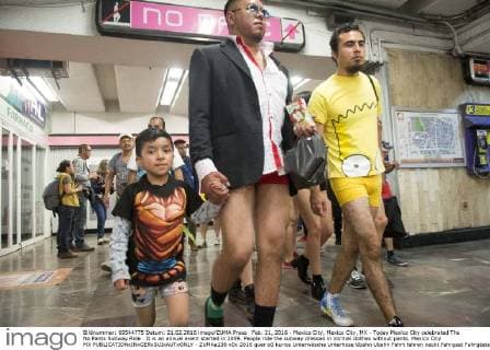 Feb. 21, 2016 - Mexico City, Mexico City, MX - Today Mexico City celebrated The No Pants Subway Ride . It is an annual event started in 2009. People ride the subway dressed in normal clothes without pants. Mexico City MX - ZUMAa136