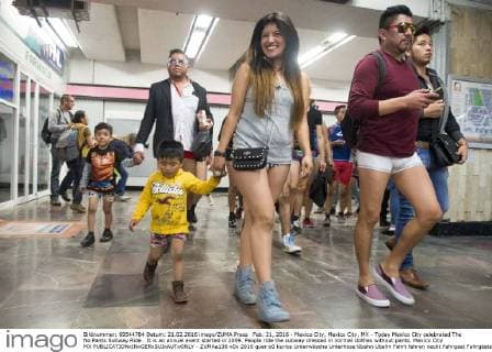 Feb. 21, 2016 - Mexico City, Mexico City, MX - Today Mexico City celebrated The No Pants Subway Ride . It is an annual event started in 2009. People ride the subway dressed in normal clothes without pants. Mexico City MX - ZUMAa136