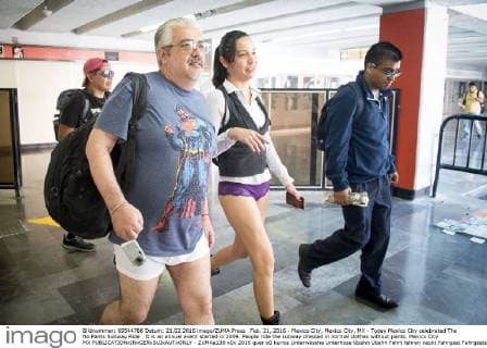 Feb. 21, 2016 - Mexico City, Mexico City, MX - Today Mexico City celebrated The No Pants Subway Ride . It is an annual event started in 2009. People ride the subway dressed in normal clothes without pants. Mexico City MX - ZUMAa136