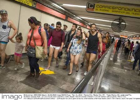Feb. 21, 2016 - Mexico City, Mexico City, MX - Today Mexico City celebrated The No Pants Subway Ride . It is an annual event started in 2009. People ride the subway dressed in normal clothes without pants. Mexico City MX - ZUMAa136