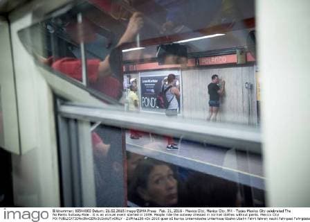 Feb. 21, 2016 - Mexico City, Mexico City, MX - Today Mexico City celebrated The No Pants Subway Ride . It is an annual event started in 2009. People ride the subway dressed in normal clothes without pants. Mexico City MX - ZUMAa136