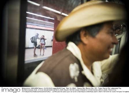 Feb. 21, 2016 - Mexico City, Mexico City, MX - Today Mexico City celebrated The No Pants Subway Ride . It is an annual event started in 2009. People ride the subway dressed in normal clothes without pants. Mexico City MX - ZUMAa136