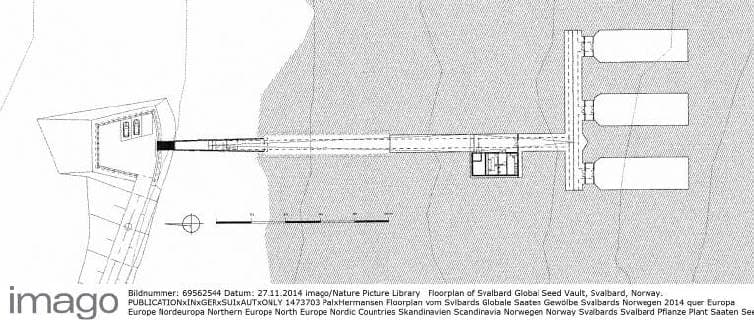 Floorplan of Svalbard Global Seed Vault, Svalbard, Norway.  1473703 PalxHermansen