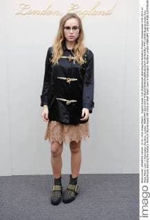 English model Suki Waterhouse attending the Burberry Prorsum Womenswear A W 2016 on West Albert Lawn in Kensington Gardens, London. FEBRUARY 22nd 2016  PTYx16459