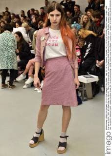 Feb. 23, 2016 - London, London, UK - LUISA LE VOGUER COUYET wears a t-shirt with the words FUCK TORY SCUM at the the ASHLEY WILLIAMS show at the London Fashion Week Autumn Winter 2016 show. Models, buyers, celebrities and the stylish descend upon London Fashion Week for the Autumn Winters 2016 clothes collection shows. London, UK. London UK  - ZUMAl94_