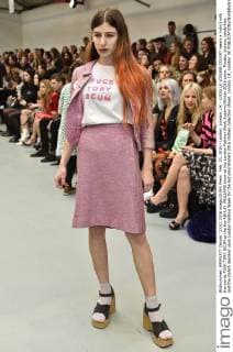 Feb. 23, 2016 - London, London, UK - LUISA LE VOGUER COUYET wears a t-shirt with the words FUCK TORY SCUM at the the ASHLEY WILLIAMS show at the London Fashion Week Autumn Winter 2016 show. Models, buyers, celebrities and the stylish descend upon London Fashion Week for the Autumn Winters 2016 clothes collection shows. London, UK. London UK  - ZUMAl94_