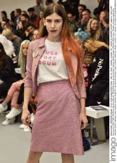 Feb. 23, 2016 - London, London, UK - LUISA LE VOGUER COUYET wears a t-shirt with the words FUCK TORY SCUM at the the ASHLEY WILLIAMS show at the London Fashion Week Autumn Winter 2016 show. Models, buyers, celebrities and the stylish descend upon London Fashion Week for the Autumn Winters 2016 clothes collection shows. London, UK. London UK  - ZUMAl94_