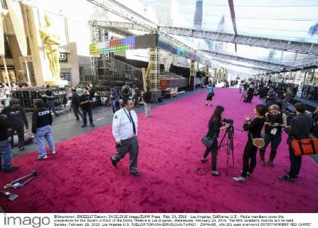Feb. 24, 2016 - Los Angeles, California, U.S - Media members cover the preparation for the Oscars in front of the Dolby Theatre in Los Angeles, Wednesday, February 24, 2016. The 88th Academy Awards will be held Sunday, February 28, 2016. Los Angeles U.S. - ZUMAc68_