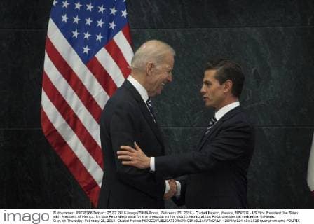 February 25, 2016 - Ciudad Mexico, Mexico, MEXICO - US Vice President Joe Biden with President of Mexico, Enrique Pena Nieto pose for the press during his visit to Mexico at Los Pinos presidential residence, in Mexico City, on Thursday, February 25, 2016. Ciudad Mexico MEXICO - ZUMAp124