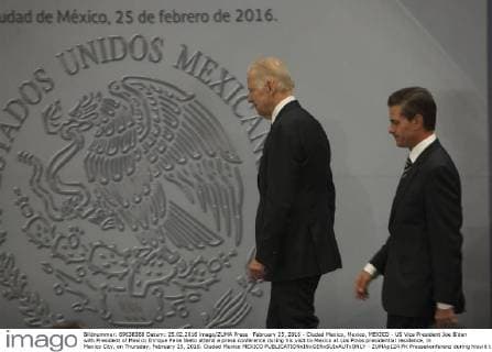 February 25, 2016 - Ciudad Mexico, Mexico, MEXICO - US Vice President Joe Biden with President of Mexico Enrique Pena Nieto attend a press conference during his visit to Mexico at Los Pinos presidential residence, in Mexico City, on Thursday, February 25, 2016. Ciudad Mexico MEXICO - ZUMAp124