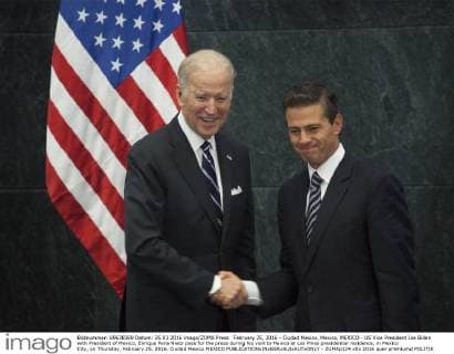 February 25, 2016 - Ciudad Mexico, Mexico, MEXICO - US Vice President Joe Biden with President of Mexico, Enrique Pena Nieto pose for the press during his visit to Mexico at Los Pinos presidential residence, in Mexico City, on Thursday, February 25, 2016. Ciudad Mexico MEXICO - ZUMAp124