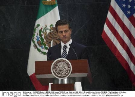 February 25, 2016 - Ciudad Mexico, Mexico, MEXICO - The President of Mexico, Enrique Pena Nieto addresses the press during the US Vice President Joe Biden visit at Los Pinos presidential residence, in Mexico City, on Thursday, February 25, 2016. Ciudad Mexico MEXICO - ZUMAp124