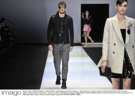 Milan Woman s Fashion Week Fall Winter 2016 2017 Milan Fashion Week, Autumn Winter 2016 2017. Emporio Armani fashionshow Pictured: model  RiccardoxGiordanox xfotosicki