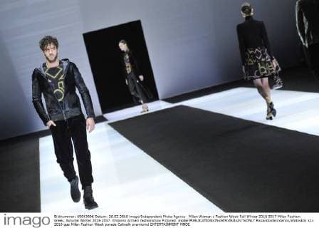 Milan Woman s Fashion Week Fall Winter 2016 2017 Milan Fashion Week, Autumn Winter 2016 2017. Emporio Armani fashionshow Pictured: model  RiccardoxGiordanox xfotosicki