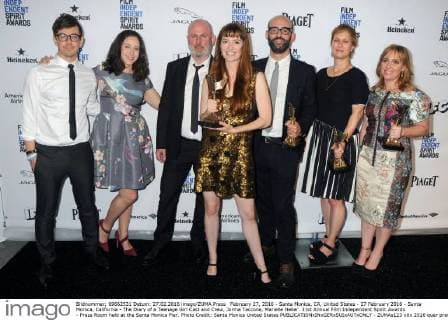 February 27, 2016 - Santa Monica, CA, United States - 27 February 2016 - Santa Monica, California - The Diary of a Teenage Girl Cast and Crew, Jorma Taccone, Marielle Heller. 31st Annual Film Independent Spirit Awards - Press Room held at the Santa Monica Pier. Photo Credit: Santa Monica United States - ZUMAs123
