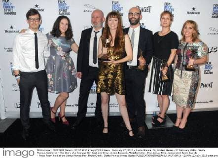 February 27, 2016 - Santa Monica, CA, United States - 27 February 2016 - Santa Monica, California - The Diary of a Teenage Girl Cast and Crew, Jorma Taccone, Marielle Heller. 31st Annual Film Independent Spirit Awards - Press Room held at the Santa Monica Pier. Photo Credit: Santa Monica United States - ZUMAs123