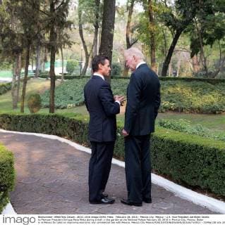 February 28, 2016 - Mexico City, Mexico - U.S. Vice President Joe Biden listens to Mexican President Enrique Pena Nieto during a walk in the garden at the National Palace February 25, 2016 in Mexico City, Mexico. Biden is in Mexico for talks on improving economic and commercial ties with Mexico. Mexico City Mexico - ZUMAp138