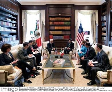 February 28, 2016 - Mexico City, Mexico - U.S. Vice President Joe Biden during a bilateral meeting with Mexican President Enrique Pena Nieto at the National Palace February 25, 2016 in Mexico City, Mexico. Biden is in Mexico for talks on improving economic and commercial ties with Mexico. Mexico City Mexico - ZUMAp138