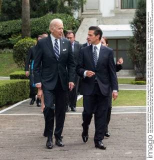 February 28, 2016 - Mexico City, Mexico - U.S. Vice President Joe Biden walks with Mexican President Enrique Pena Nieto at the National Palace February 25, 2016 in Mexico City, Mexico. Biden is in Mexico for talks on improving economic and commercial ties with Mexico. Mexico City Mexico - ZUMAp138