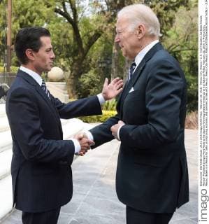 February 28, 2016 - Mexico City, Mexico - U.S. Vice President Joe Biden thanks Mexican President Enrique Pena Nieto as he departs following bilateral meetings at the National Palace February 25, 2016 in Mexico City, Mexico. Biden is in Mexico for talks on improving economic and commercial ties with Mexico. Mexico City Mexico - ZUMAp138