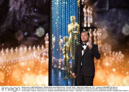 Feb 28, 2016 - Hollywood, California, U.S. - Leonardo DICAPRIO (Di Caprio) accepts the Oscar for Performance by an actor in a Leading role, for work on œThe Revenant during the live ABC Telecast of The 88th Oscars at the Dolby Theatre. Hollywood U.S. - ZUMAz03_