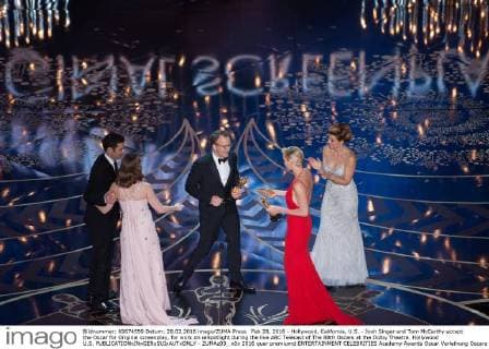 Feb 28, 2016 - Hollywood, California, U.S. - Josh Singer and Tom McCarthy accept the Oscar for Original screenplay, for work on œSpotlight during the live ABC Telecast of The 88th Oscars at the Dolby Theatre. Hollywood U.S. - ZUMAz03_