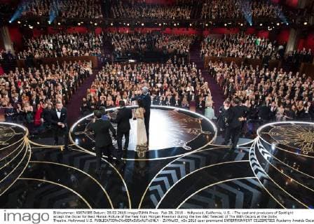 Feb 28, 2016 - Hollywood, California, U.S. - The cast and producers of Spotlight accept the Oscar for Best Motion Picture of the Year from Morgan Freeman during the live ABC Telecast of The 88th Oscars at the Dolby Theatre. Hollywood U.S. - ZUMAz03_