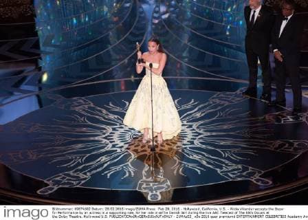 Feb 28, 2016 - Hollywood, California, U.S. - Alicia Vikander accepts the Oscar for Performance by an actress in a supporting role, for her role in œThe Danish Girl during the live ABC Telecast of The 88th Oscars at the Dolby Theatre. Hollywood U.S. - ZUMAz03_