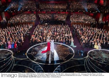 Feb 28, 2016 - Hollywood, California, U.S. - Actresses Charlize Theron and Emily Blunt present at The 88th Oscars at the Dolby Theatre. Hollywood U.S. - ZUMAz03_