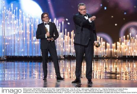 Feb 28, 2016 - Hollywood, California, U.S. - Charles Randolph and Adam McKay accept the Oscar for Adapted screenplay, for work on œThe Big Short during the live ABC Telecast of The 88th Oscars at the Dolby Theatre. Hollywood U.S. - ZUMAz03_