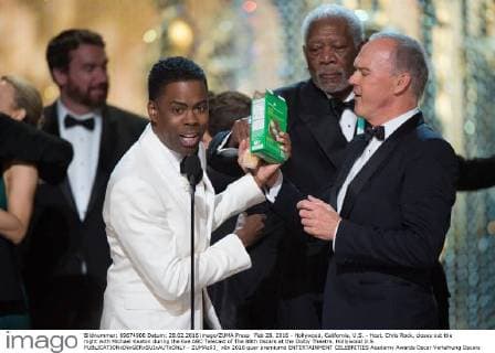 Feb 28, 2016 - Hollywood, California, U.S. - Host, Chris Rock, closes out the night with Michael Keaton during the live ABC Telecast of The 88th Oscars at the Dolby Theatre. Hollywood U.S. - ZUMAz03_