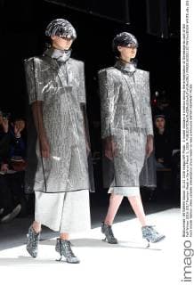 A model displays a creation during the presentation of Anrealage as part of the Fall-Winter 2016-2017 Fashion Week in Paris on March 1, 2016.  PAR20160301103 MAYAxVIDON-WHITE