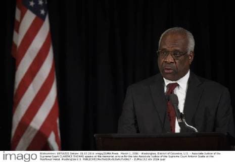 March 1, 2016 - Washington, District of Columbia, U.S. - Associate Justice of the Supreme Court CLARENCE THOMAS speaks at the memorial service for the late Associate Justice of the Supreme Court Antonin Scalia at the Mayflower Hotel. Washington U.S. - ZUMAs152