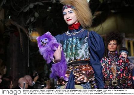 Paris Fashion Week - Manish Arora Modenschau A model takes to the catwalk during the presentation of Manish Arora s show as part of the Fall-Winter 2016-2017 Fashion Week in Paris on March 3, 2016.  PAR20160303102 MAYAxVIDON-WHITE